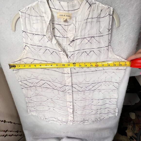 Cloth & Stone White Sleeveless Tencel Button Down Blouse Abstract Sheer Size L - Picture 10 of 10
